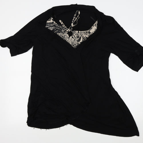 Preworn Womens Black Animal Print  Wrap Jumper Size 20  - shirt insert