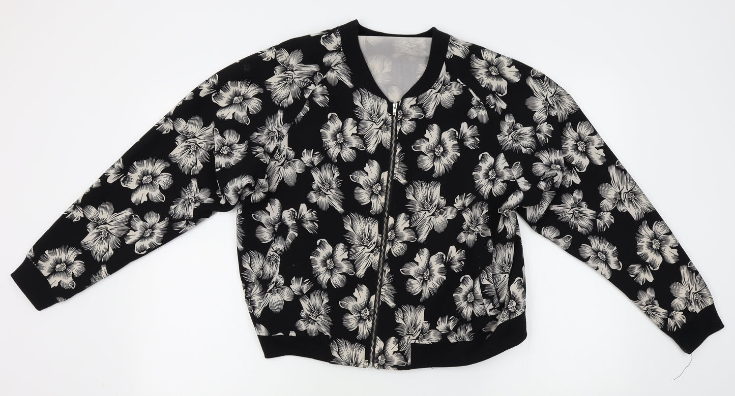Select Womens Black Floral  Bomber Jacket Jacket Size 16