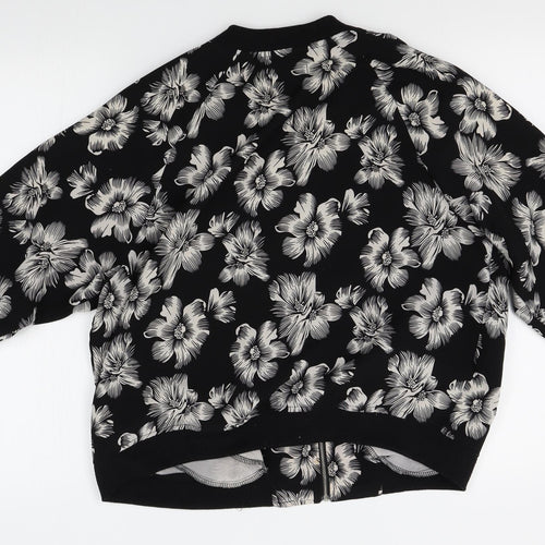 Select Womens Black Floral  Bomber Jacket Jacket Size 16