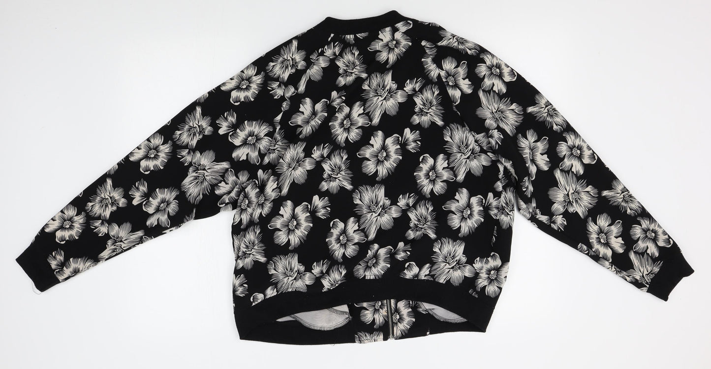 Select Womens Black Floral  Bomber Jacket Jacket Size 16