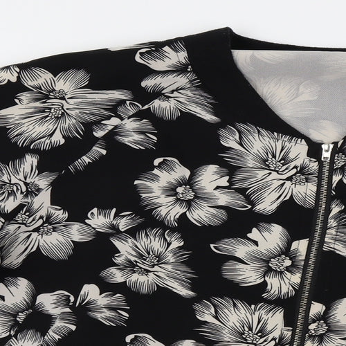 Select Womens Black Floral  Bomber Jacket Jacket Size 16