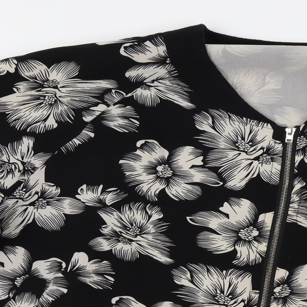 Select Womens Black Floral  Bomber Jacket Jacket Size 16