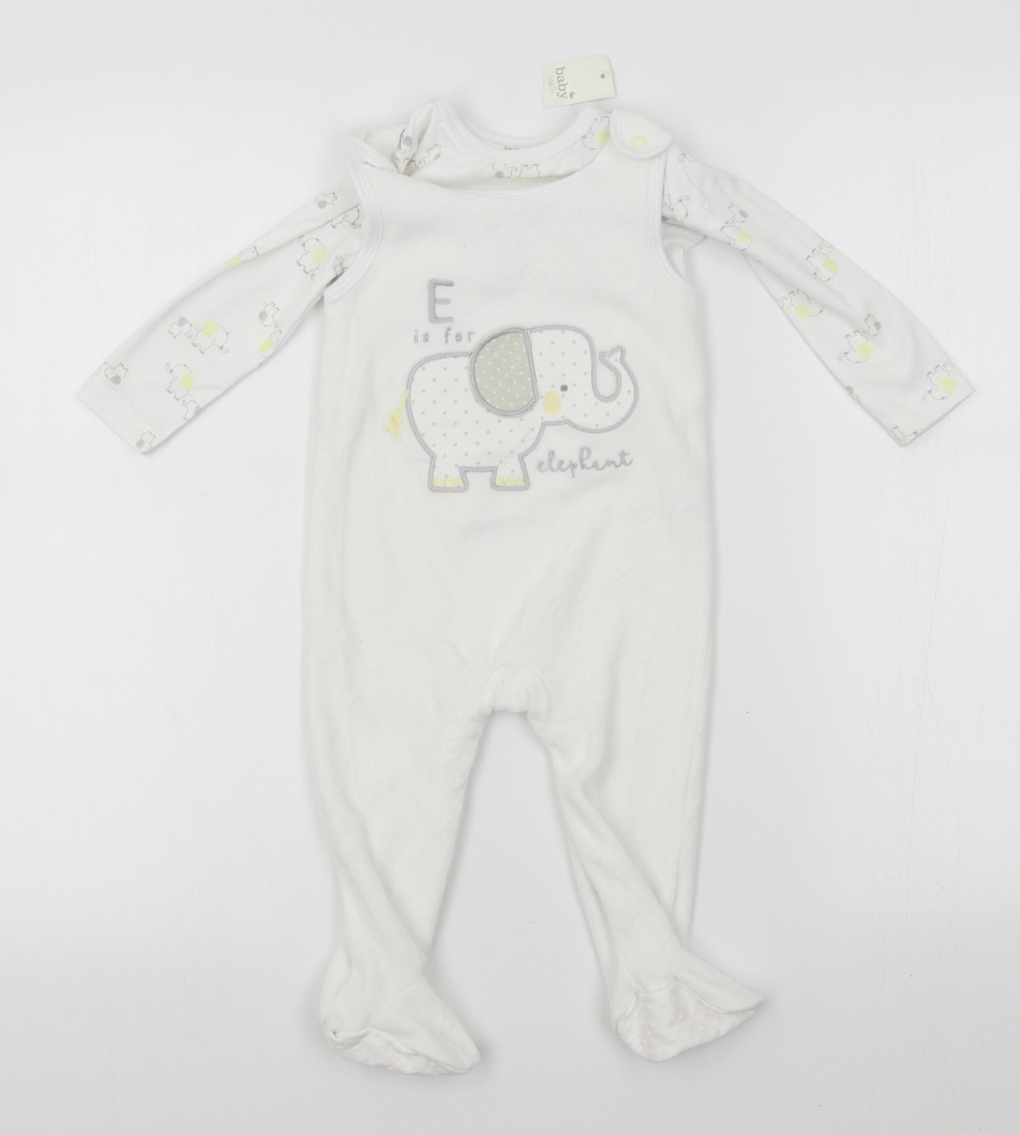 M&Co Baby White Animal Print  Babygrow One-Piece Size 9-12 Months  - two parts
