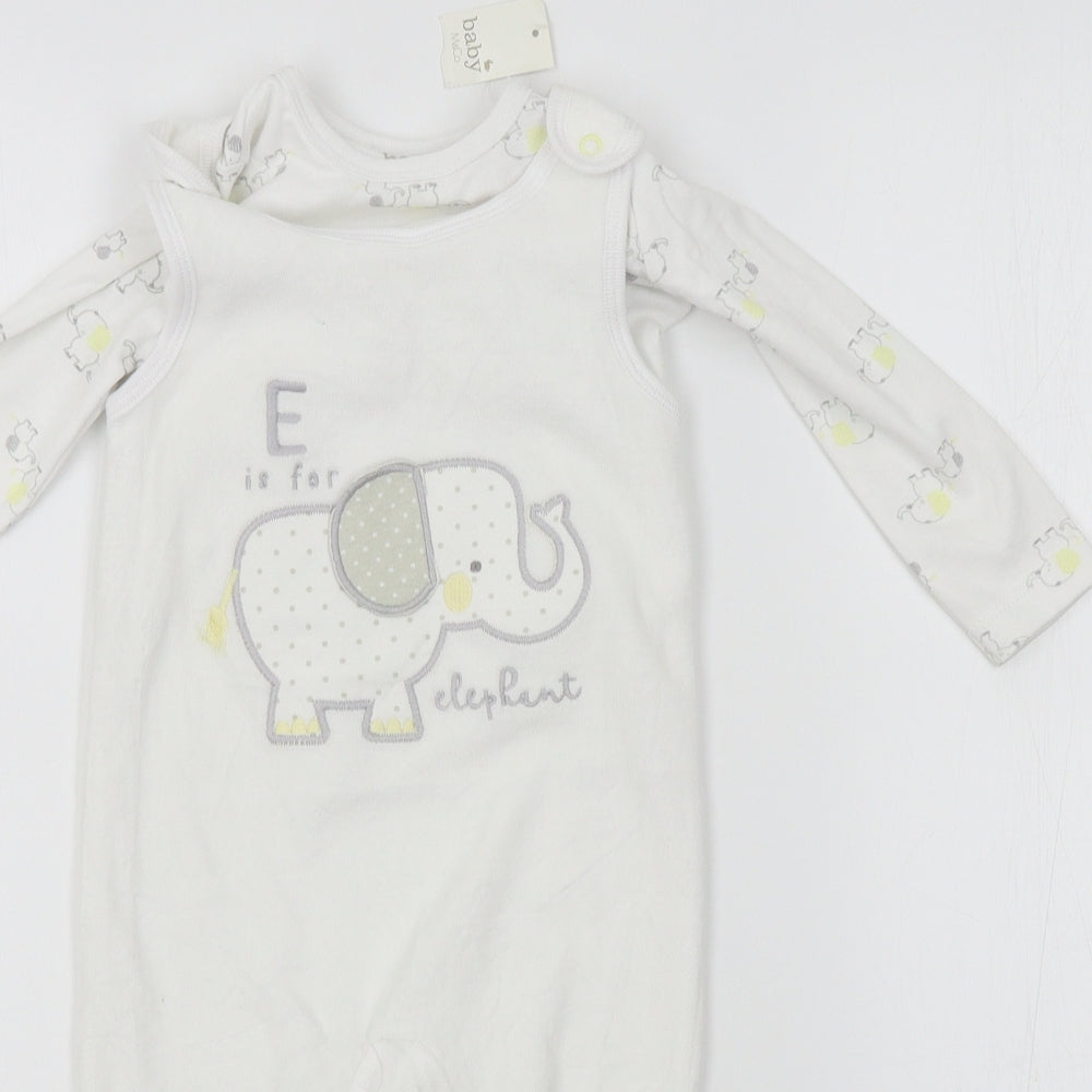 M&Co Baby White Animal Print  Babygrow One-Piece Size 9-12 Months  - two parts