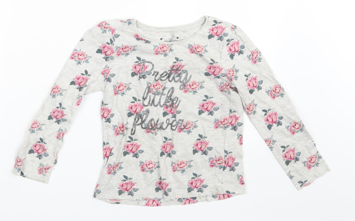 Primark Girls Grey Floral  Basic T-Shirt Size 5-6 Years