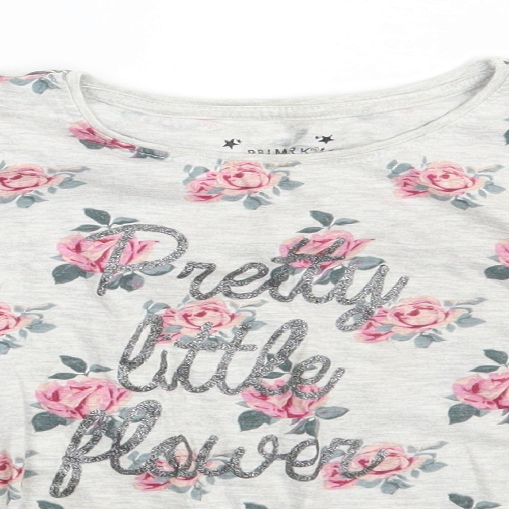Primark Girls Grey Floral  Basic T-Shirt Size 5-6 Years