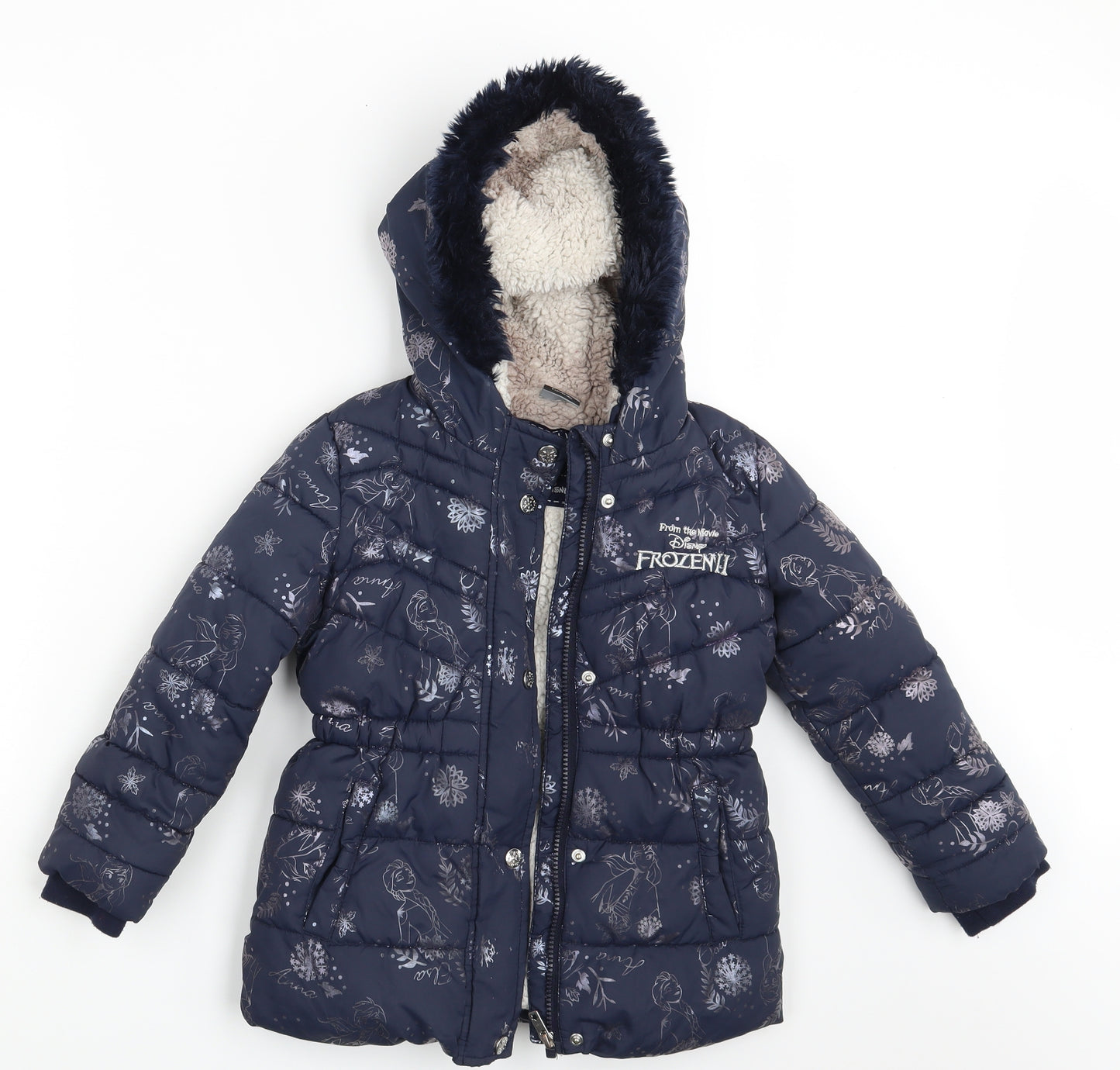 George Girls Blue Floral  Puffer Jacket Jacket Size 5-6 Years  - Frozen 2