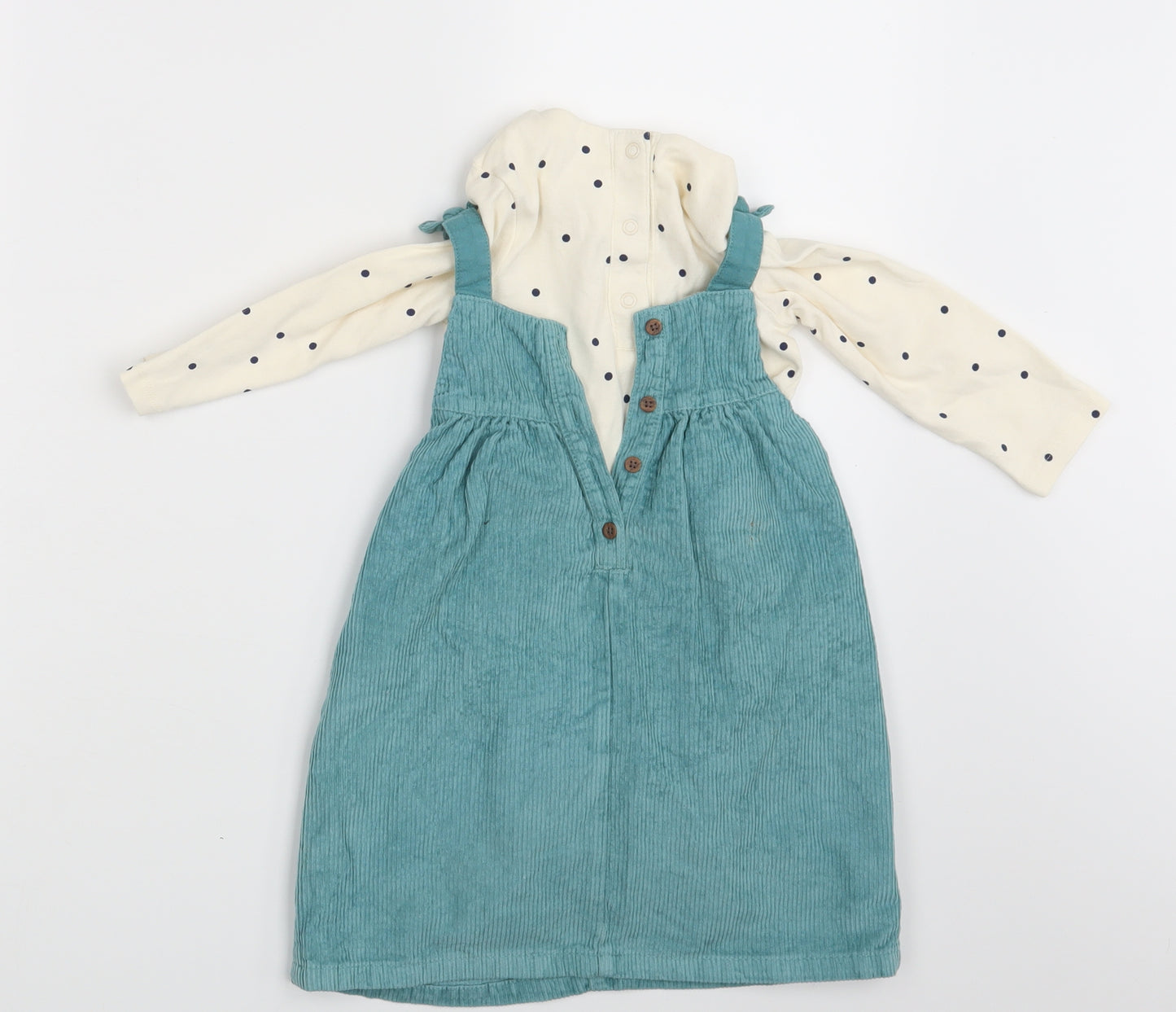 M&S Girls Green Polka Dot Corduroy Pinafore/Dungaree Dress  Size 18-24 Months