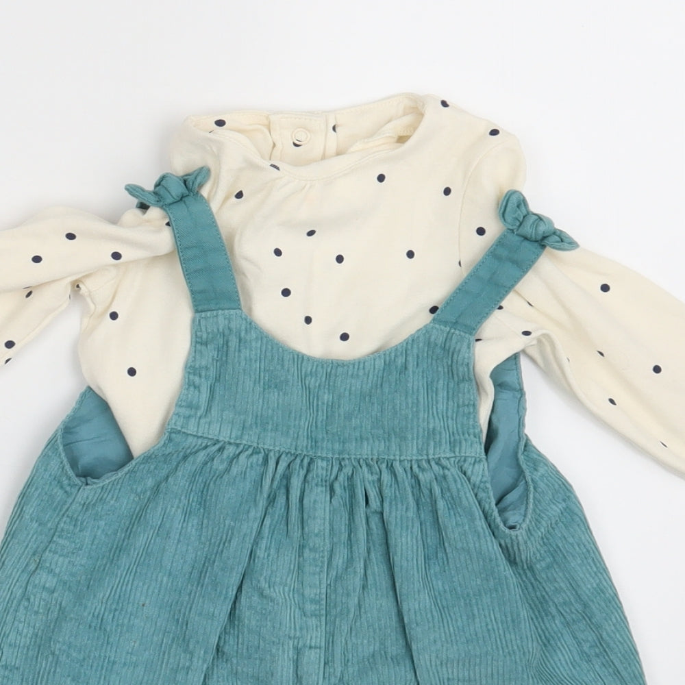 M&S Girls Green Polka Dot Corduroy Pinafore/Dungaree Dress  Size 18-24 Months