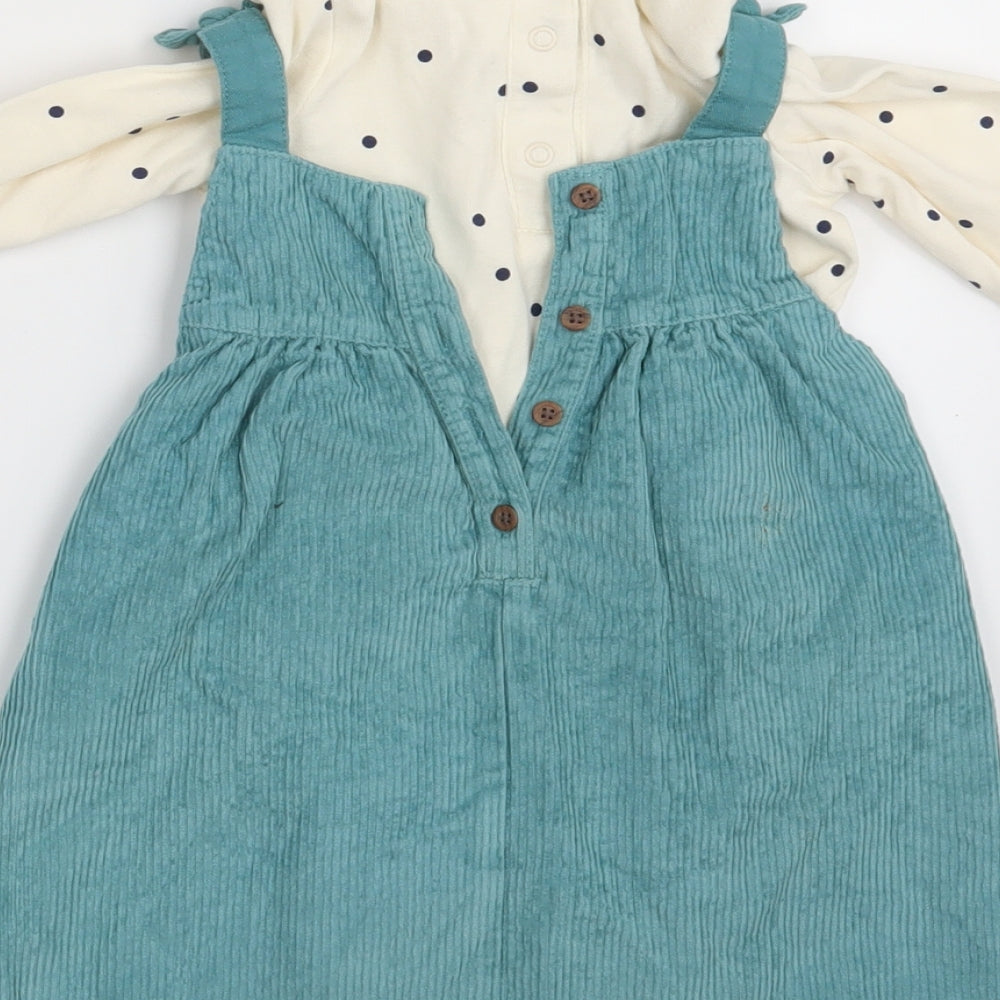 M&S Girls Green Polka Dot Corduroy Pinafore/Dungaree Dress  Size 18-24 Months