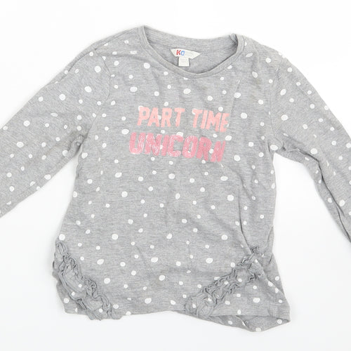 Ka Girls Grey Polka Dot  Basic T-Shirt Size 6-7 Years  - Part Time Unicorn