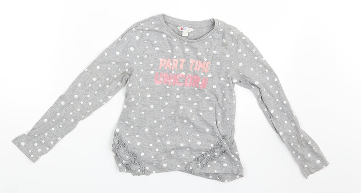 Ka Girls Grey Polka Dot Basic T-Shirt Size 6-7 Years - Part Time Unicorn