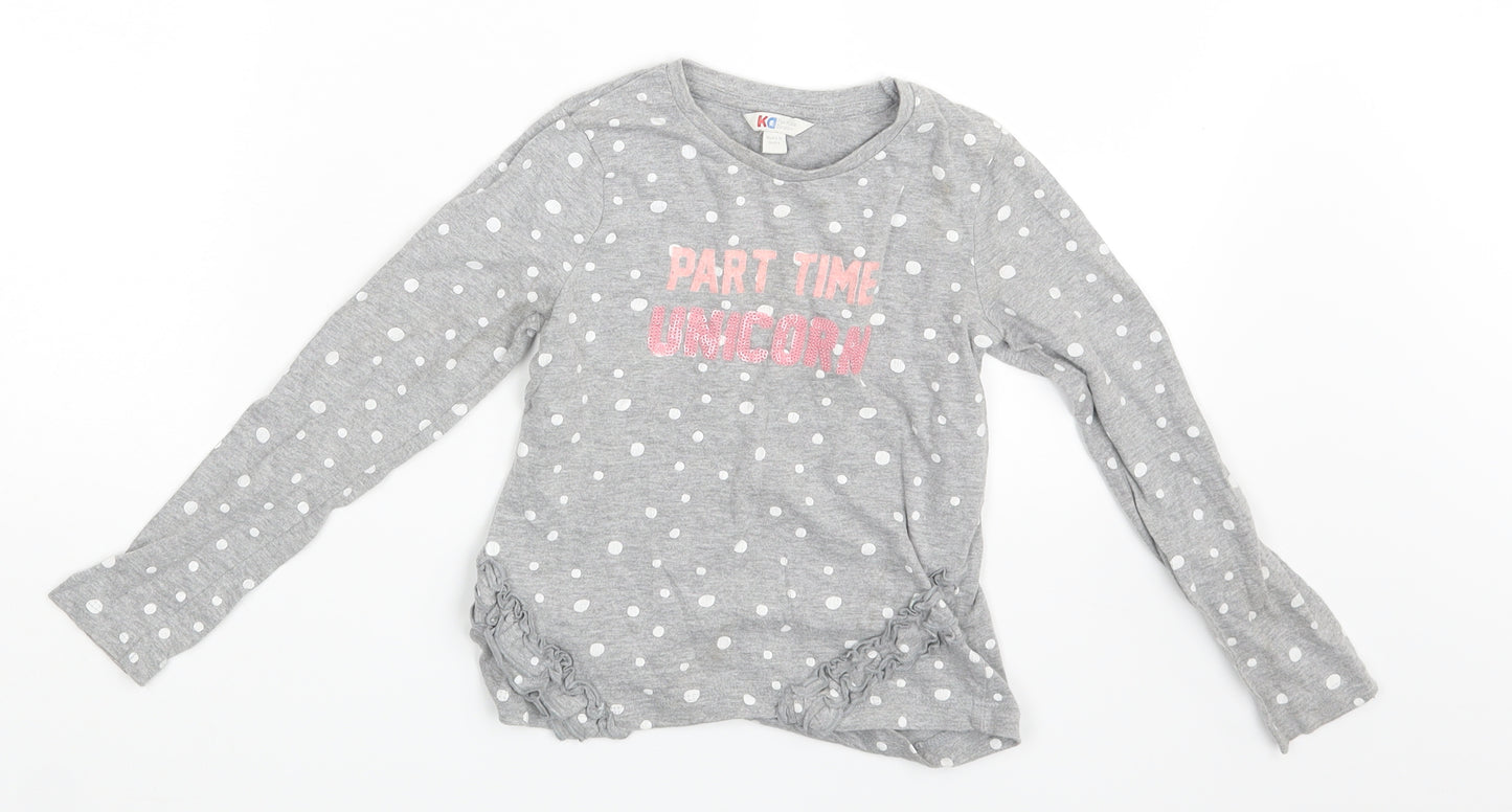 Ka Girls Grey Polka Dot  Basic T-Shirt Size 6-7 Years  - Part Time Unicorn