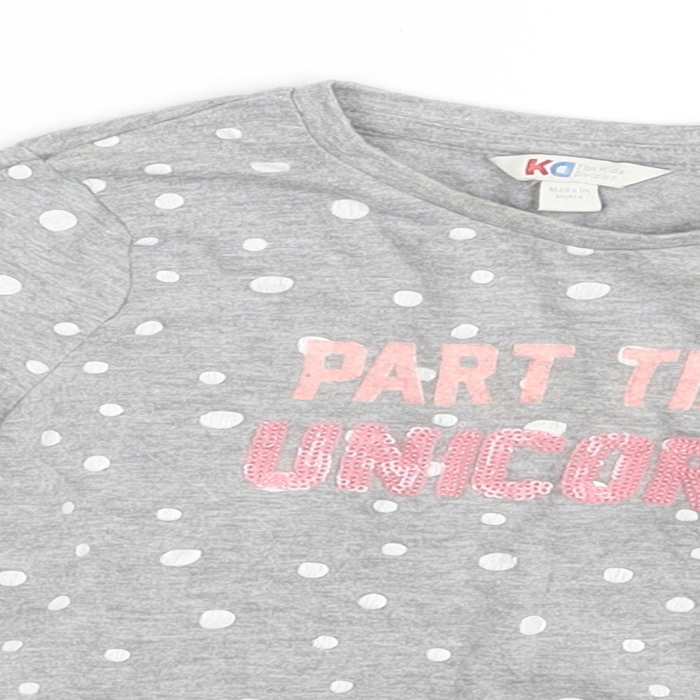 Ka Girls Grey Polka Dot  Basic T-Shirt Size 6-7 Years  - Part Time Unicorn
