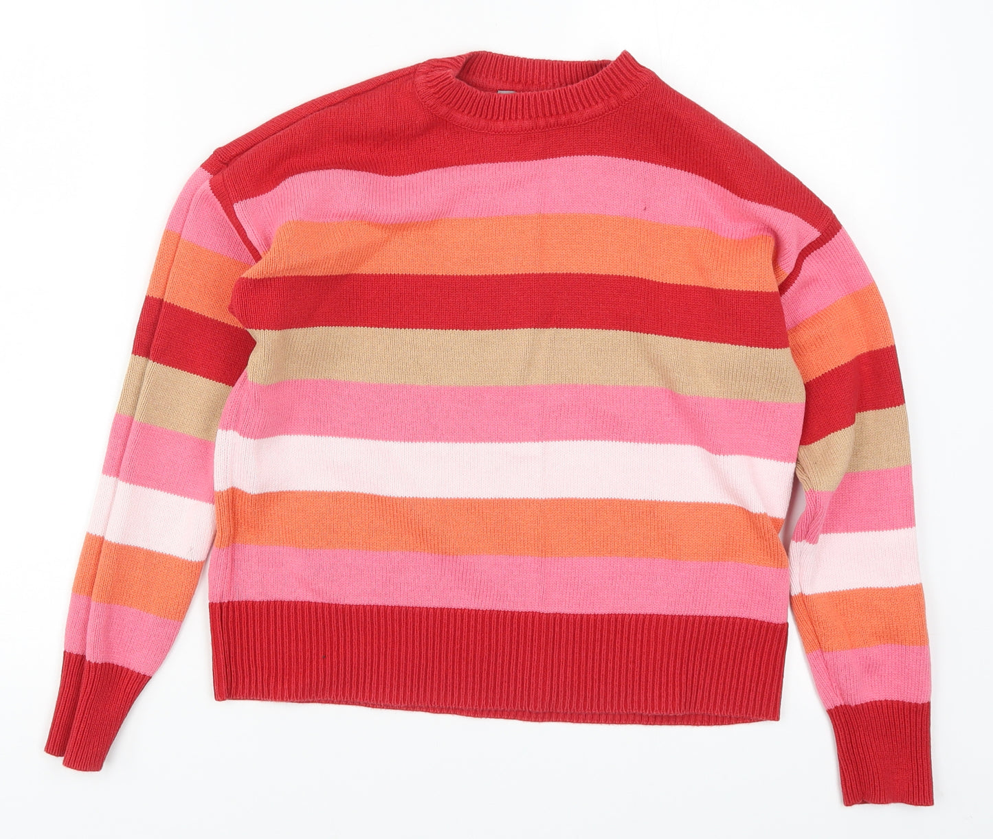 Oliver Bonas Womens Pink Striped Knit Pullover Jumper Size 8