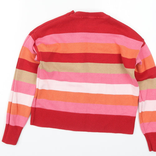 Oliver Bonas Womens Pink Striped Knit Pullover Jumper Size 8