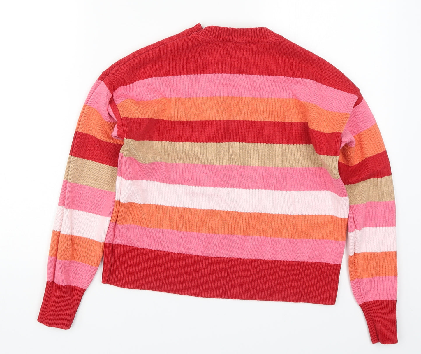 Oliver Bonas Womens Pink Striped Knit Pullover Jumper Size 8