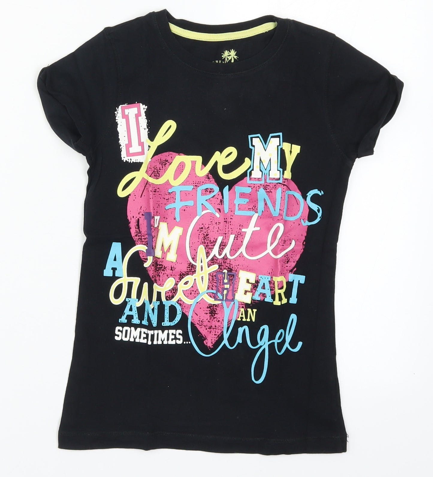 Young Dimension Girls Black   Basic T-Shirt Size 7-8 Years  - I Love My Friends