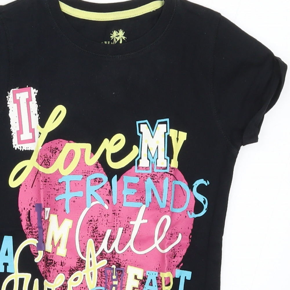 Young Dimension Girls Black   Basic T-Shirt Size 7-8 Years  - I Love My Friends