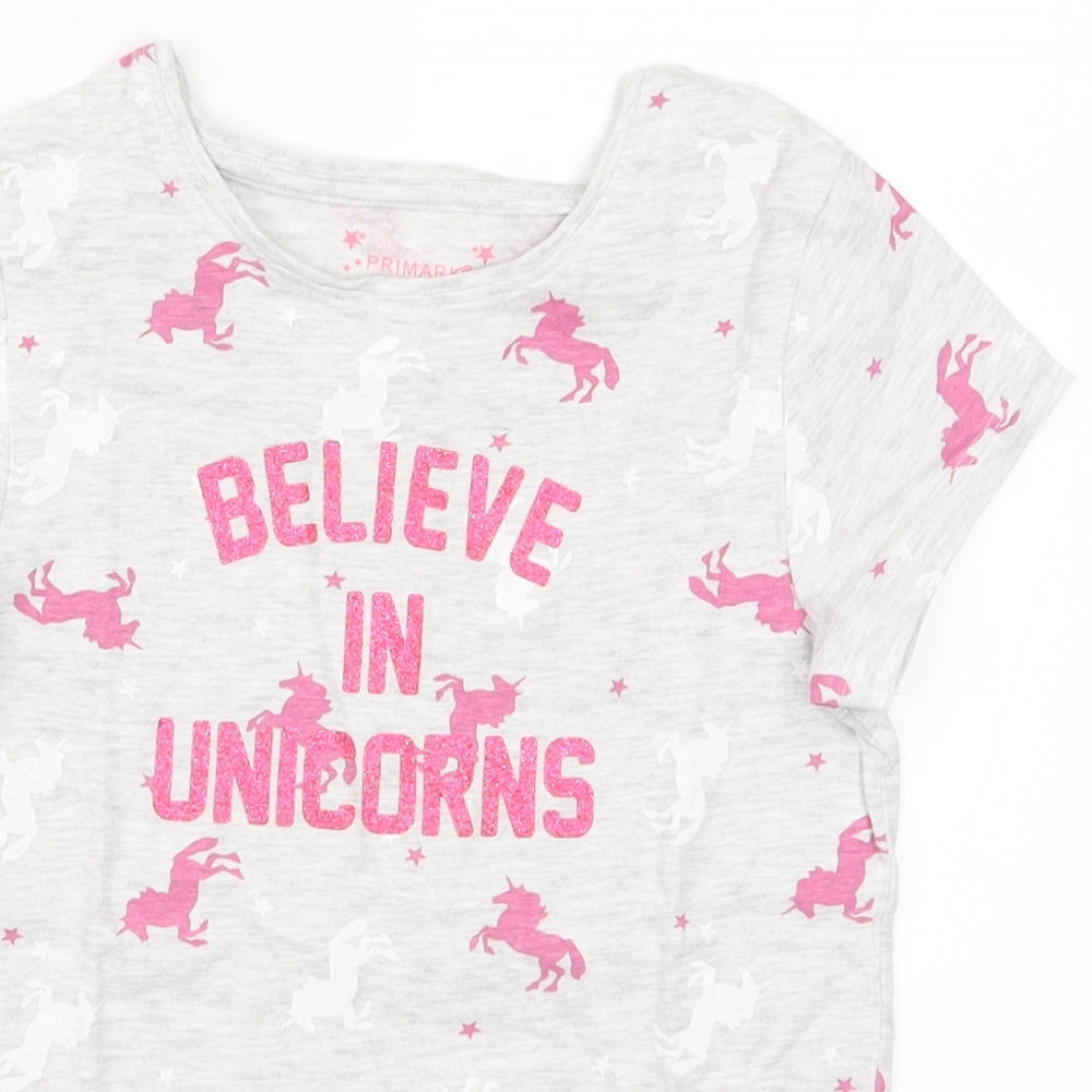 Primark Girls Grey   Basic T-Shirt Size 8-9 Years  - Believe in Unicorns