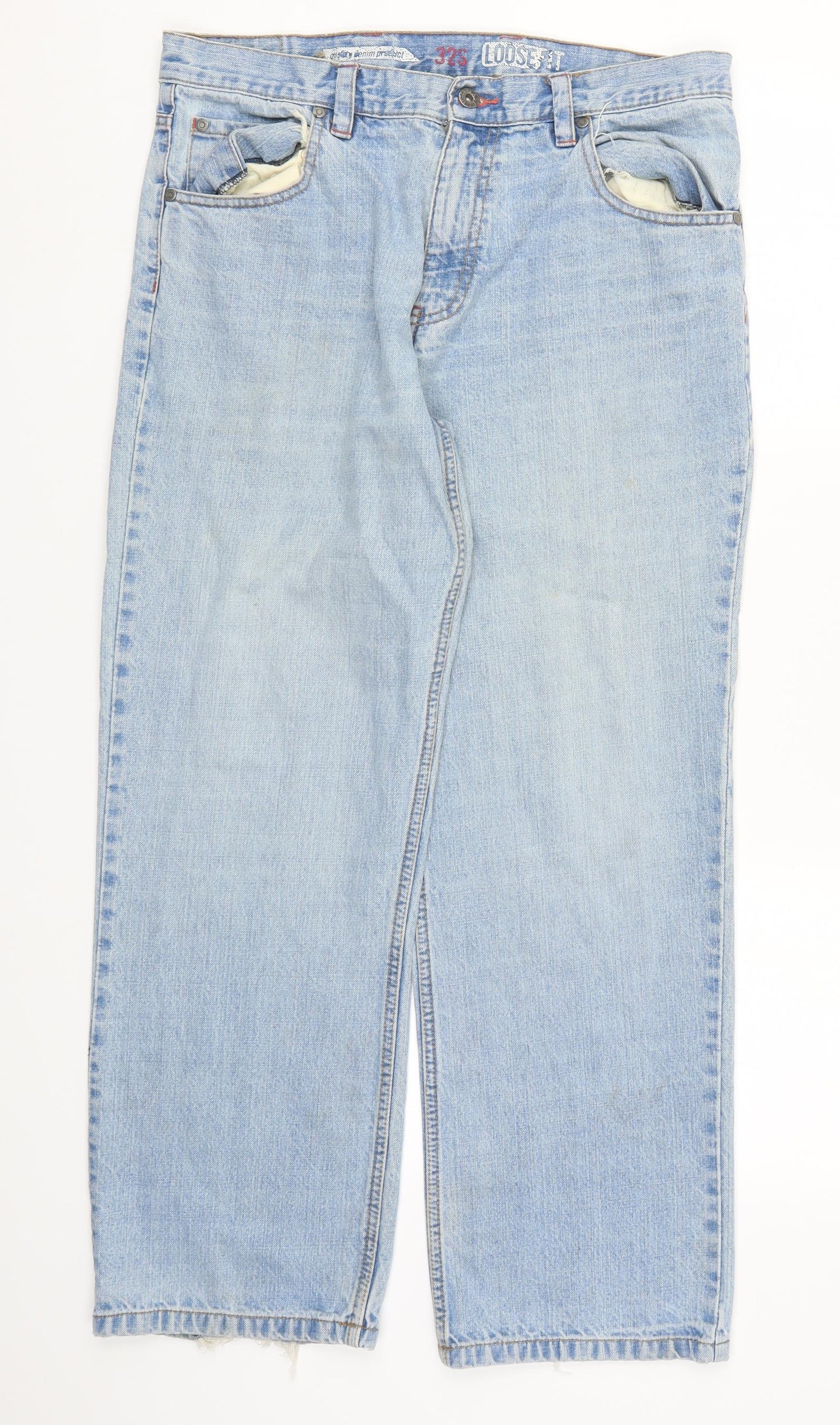 Matalan Mens Blue  Denim Straight Jeans Size 32 L29 in - Distressed Hem