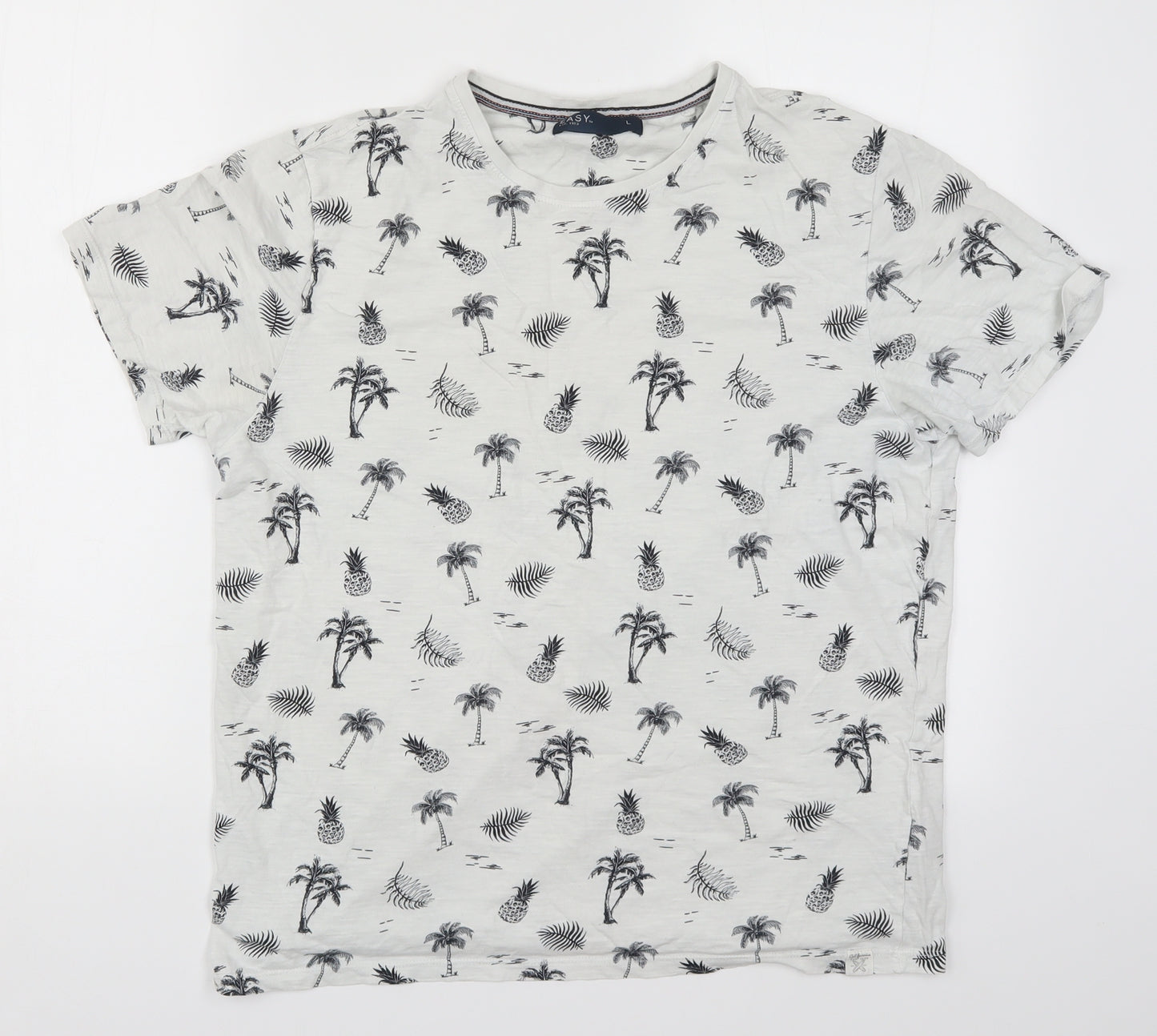 Matalan Mens White    T-Shirt Size L  - Palm Trees and Pineapples