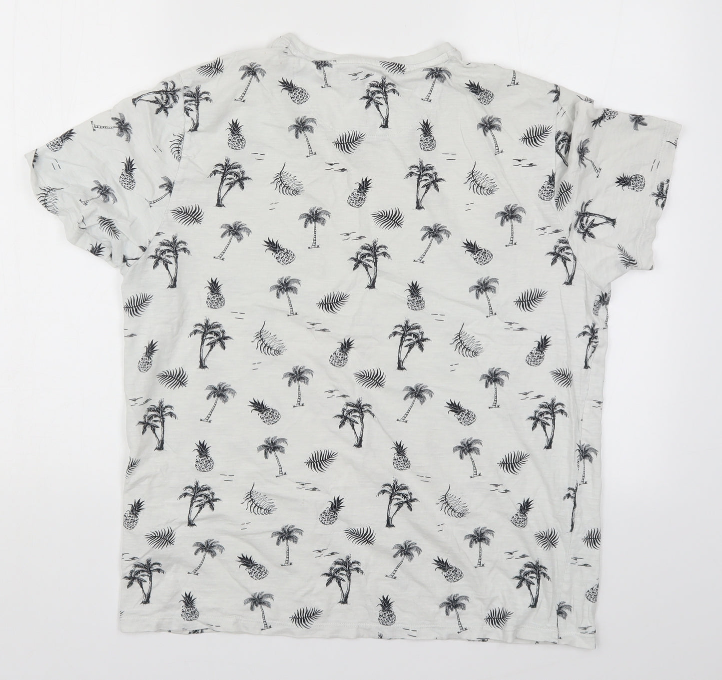 Matalan Mens White    T-Shirt Size L  - Palm Trees and Pineapples