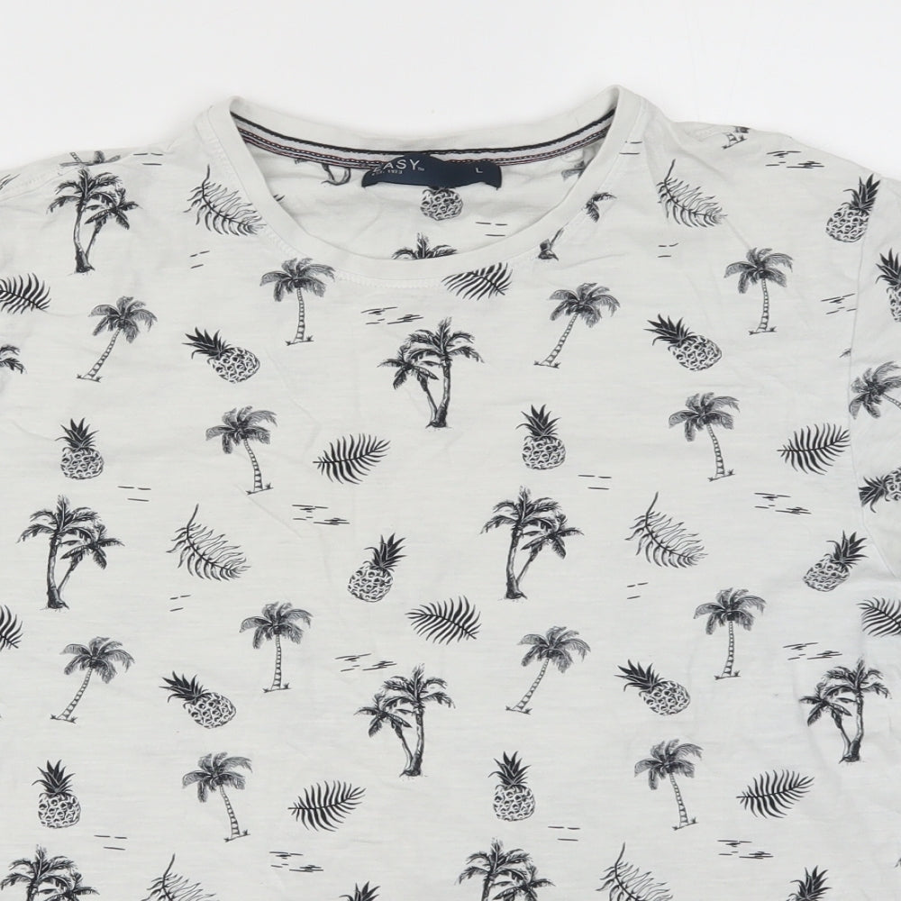 Matalan Mens White    T-Shirt Size L  - Palm Trees and Pineapples