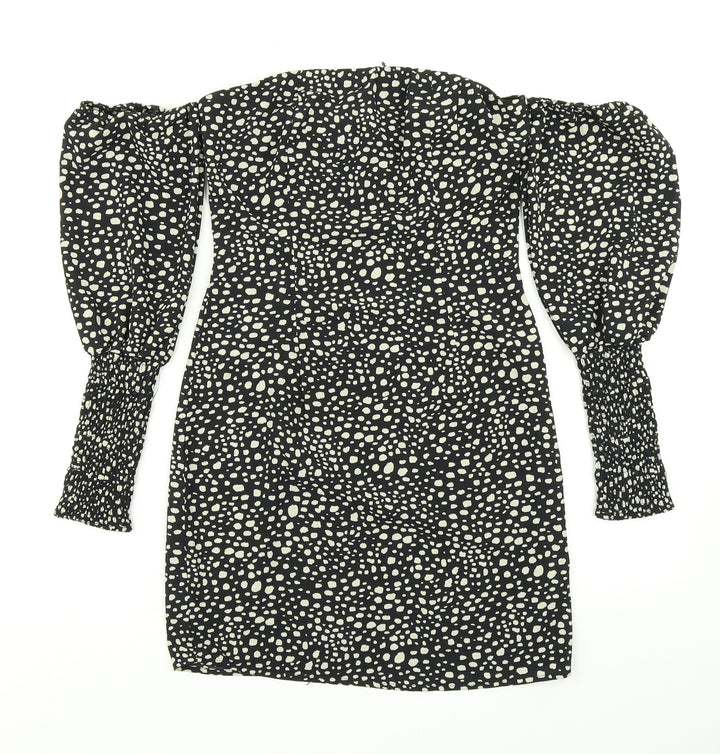 Pretty Little Thing Womens Black Animal Print Bodycon Size 4