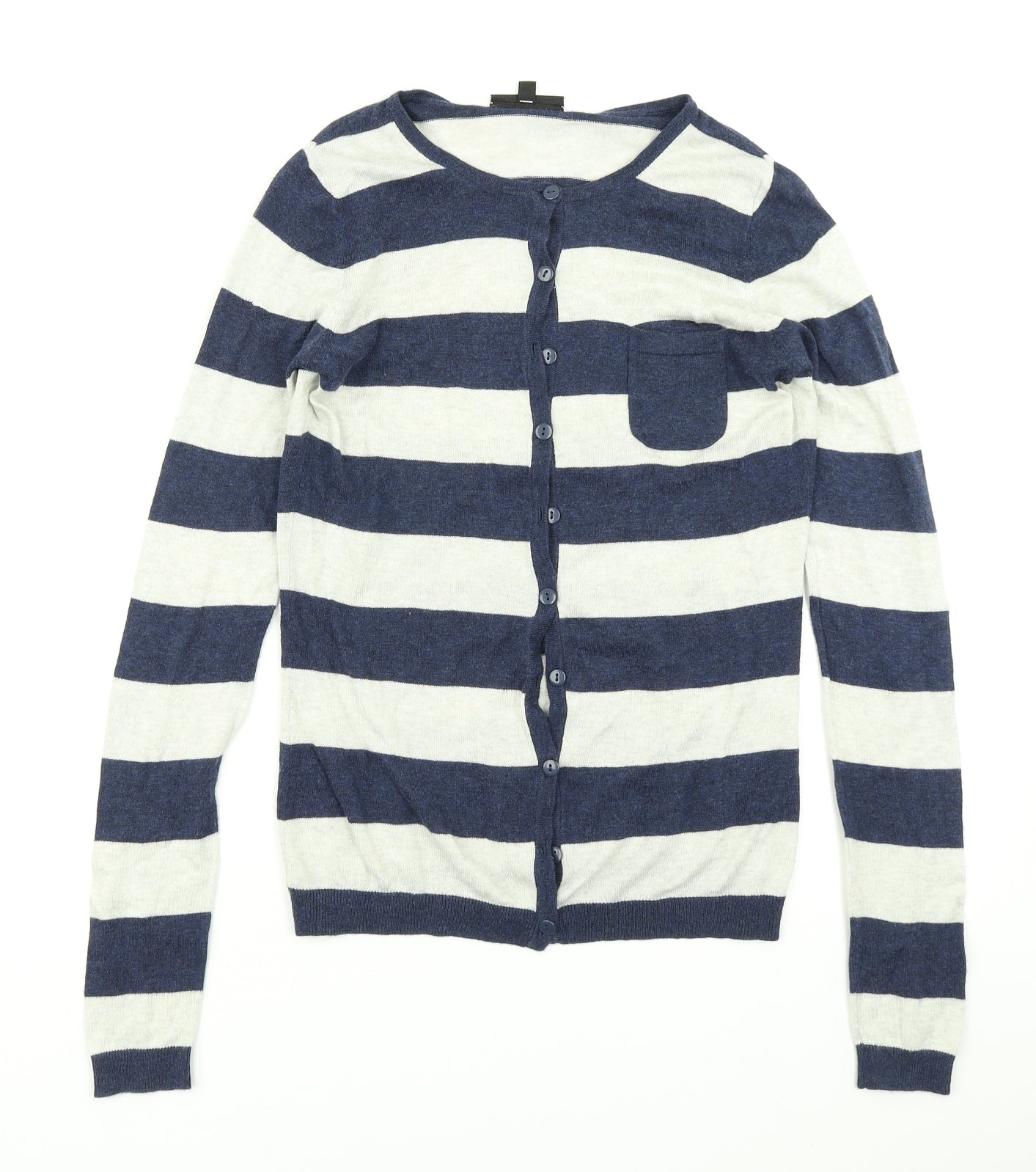 Warehouse Womens Blue Striped Knit Cardigan Jumper Size S