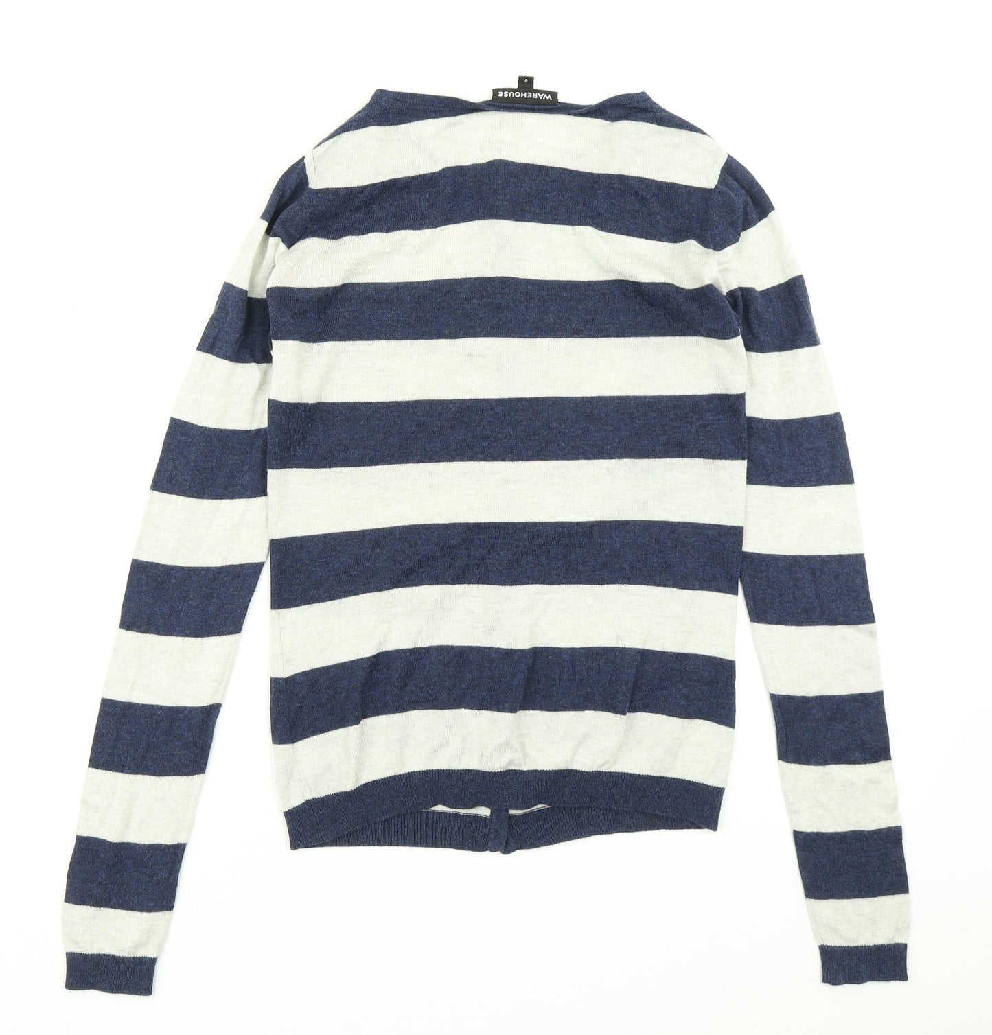Warehouse Womens Blue Striped Knit Cardigan Jumper Size S