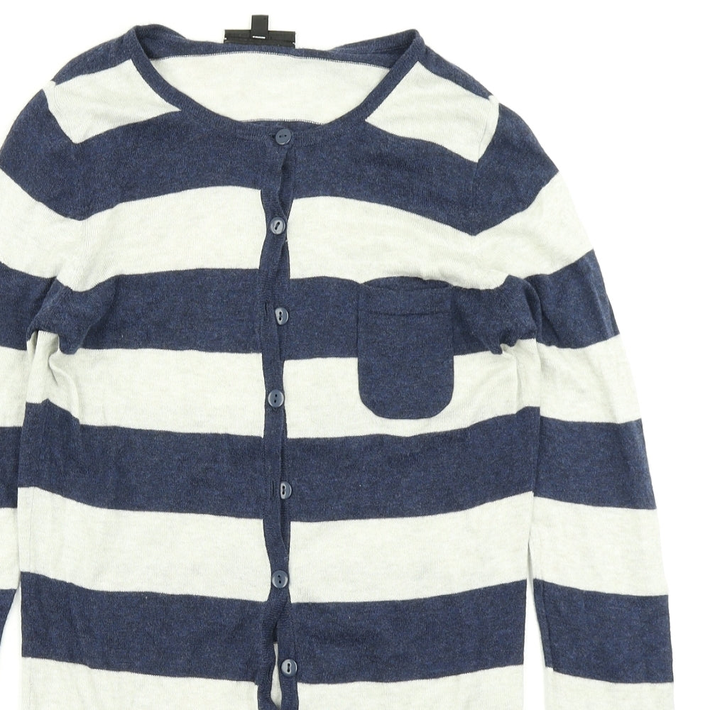 Warehouse Womens Blue Striped Knit Cardigan Jumper Size S