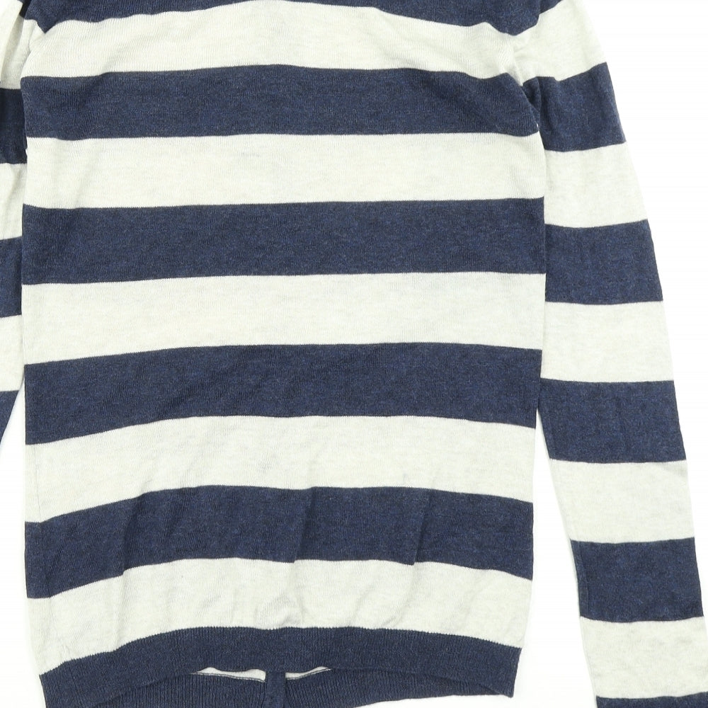 Warehouse Womens Blue Striped Knit Cardigan Jumper Size S