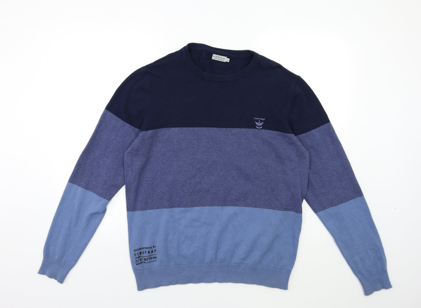 Firetrap Mens Blue Striped Knit Pullover Jumper Size L