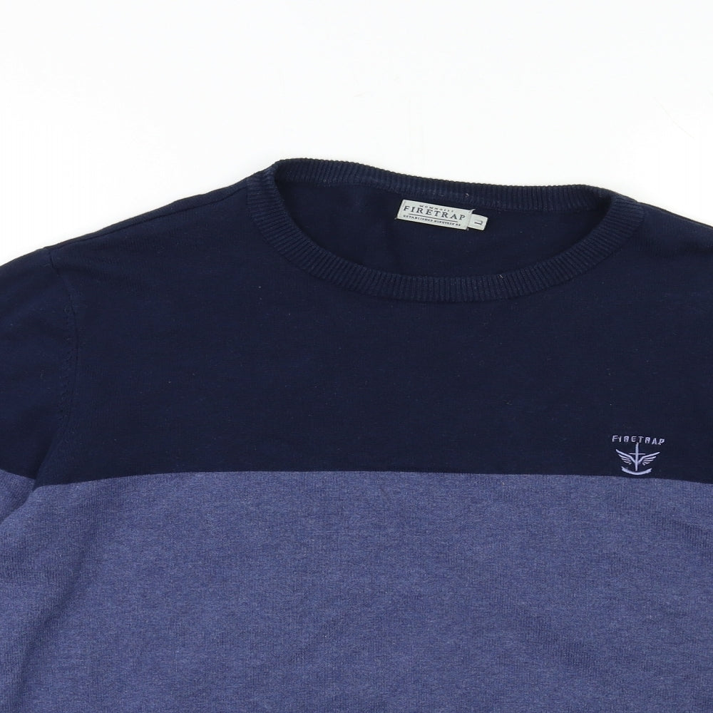 Firetrap Mens Blue Striped Knit Pullover Jumper Size L