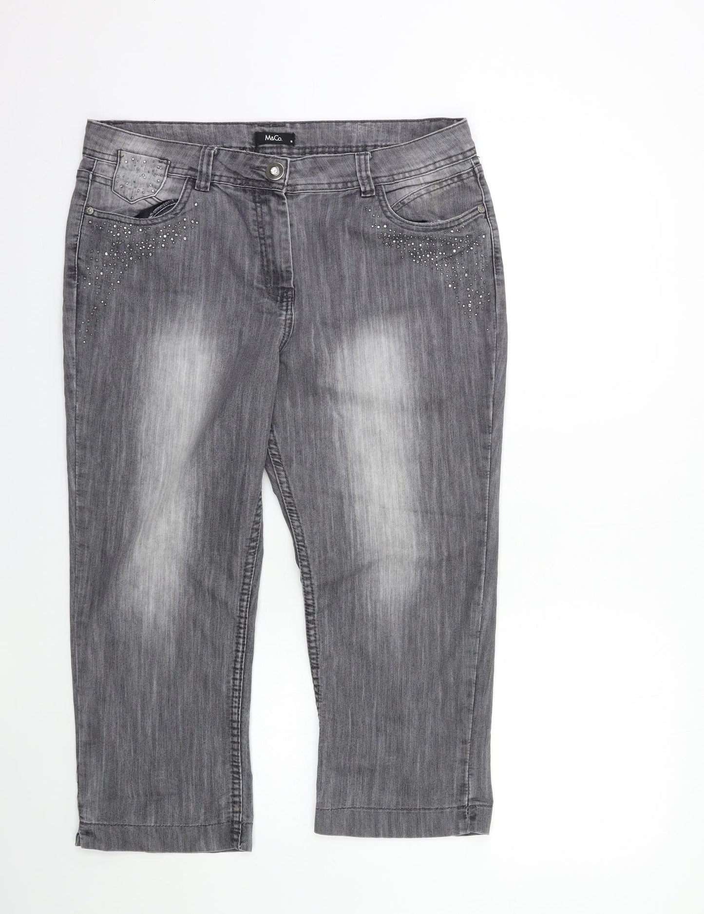 M&Co Womens Grey  Denim Cropped Jeans Size 16 L25 in