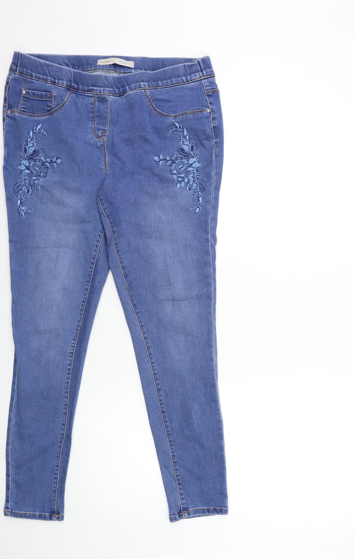 George Womens Blue Floral Denim Jegging Jeans Size 12 L29 in