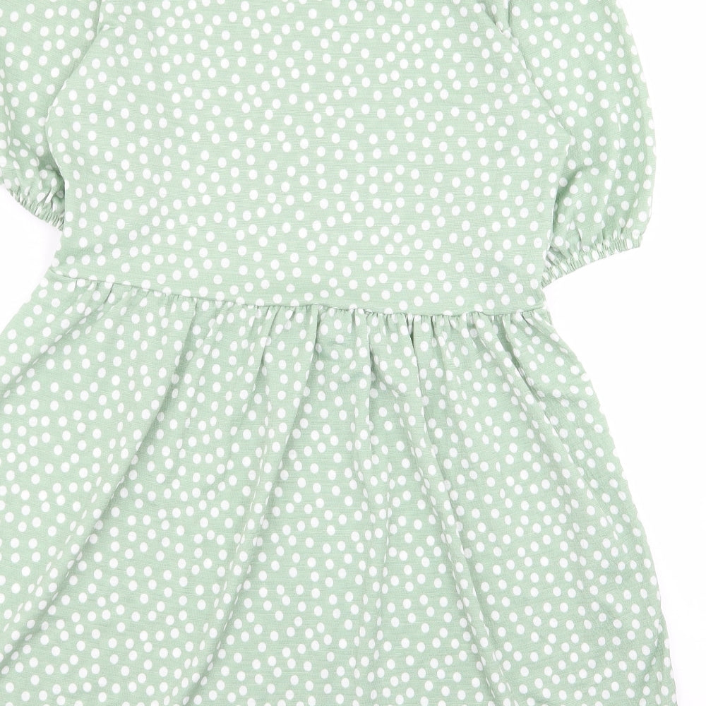 Stradivarius Womens Green Polka Dot  Fit & Flare  Size 10