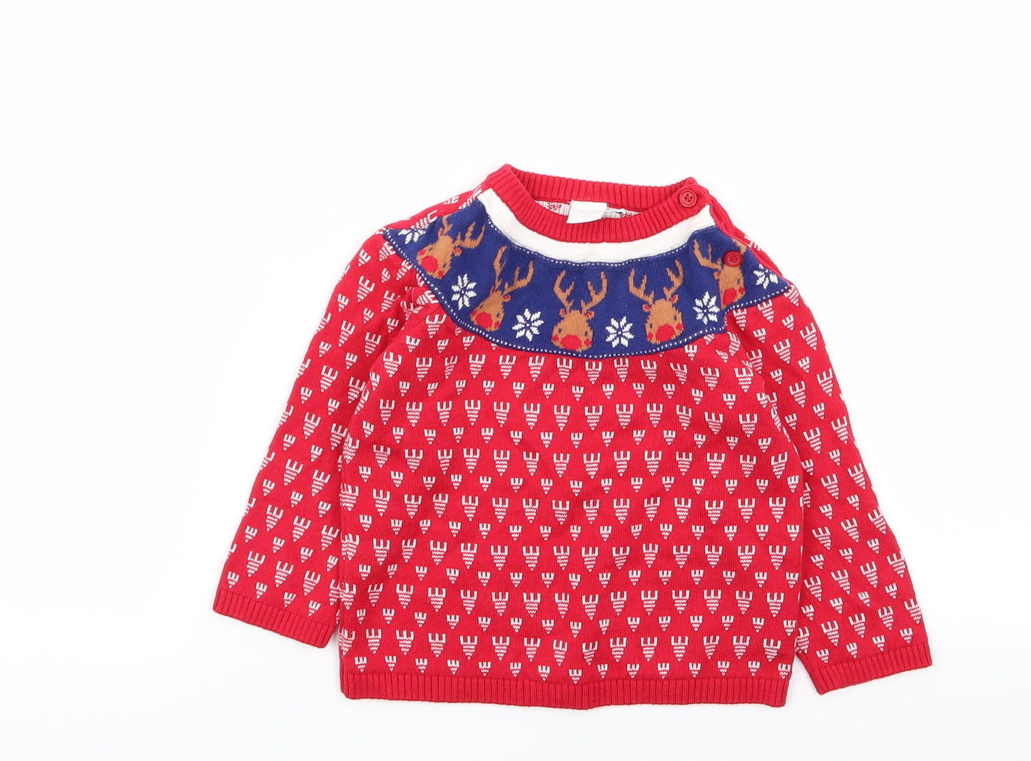 Mini Club Girls Red Geometric  Pullover Jumper Size 18-24 Months  - christmas jumper