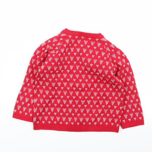 Mini Club Girls Red Geometric  Pullover Jumper Size 18-24 Months  - christmas jumper