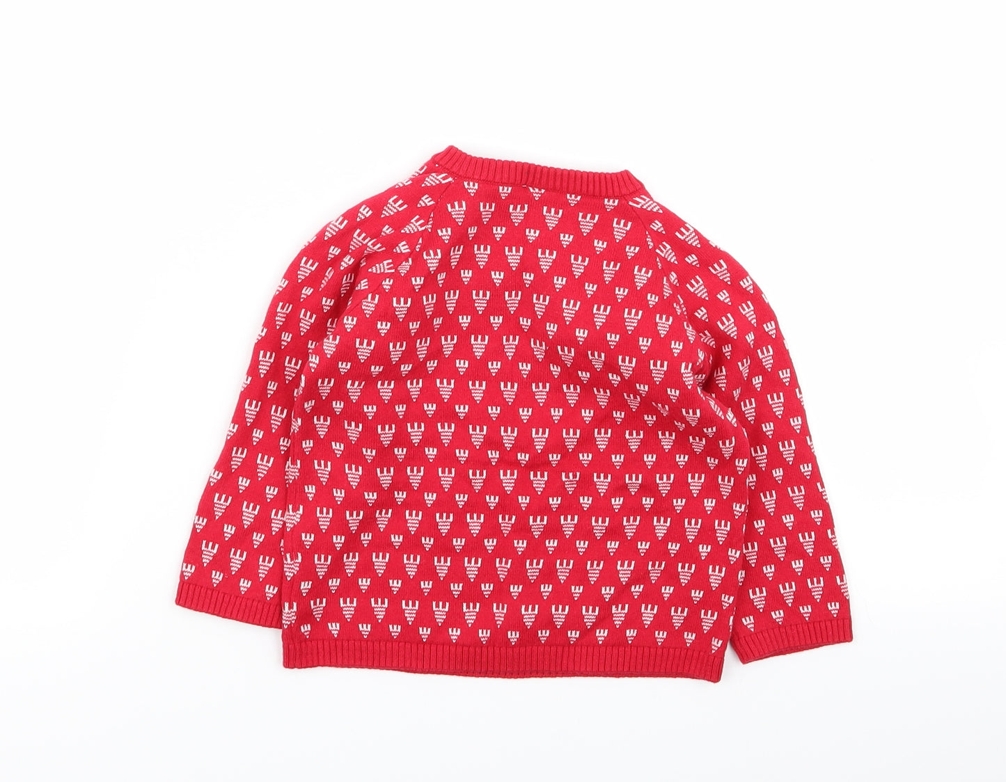 Mini Club Girls Red Geometric  Pullover Jumper Size 18-24 Months  - christmas jumper
