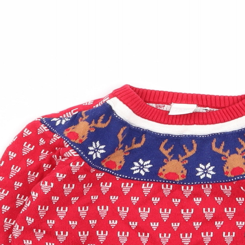Mini Club Girls Red Geometric  Pullover Jumper Size 18-24 Months  - christmas jumper