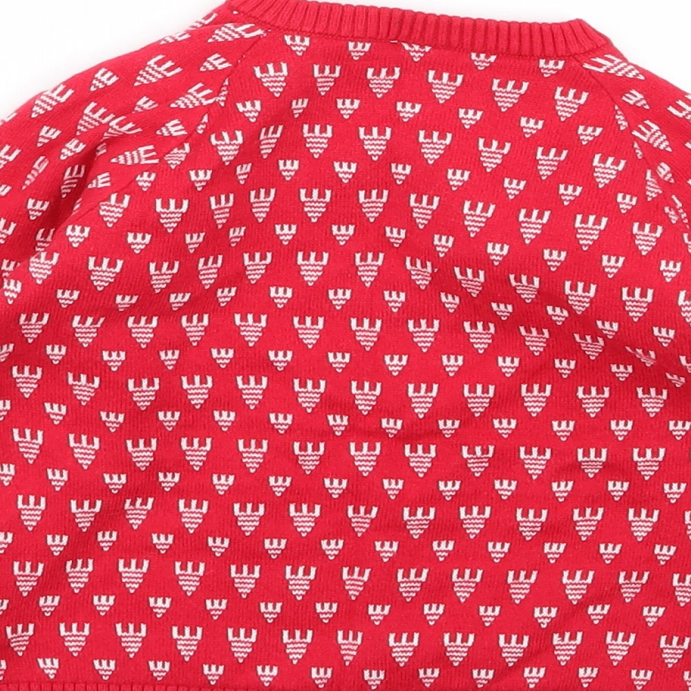 Mini Club Girls Red Geometric  Pullover Jumper Size 18-24 Months  - christmas jumper