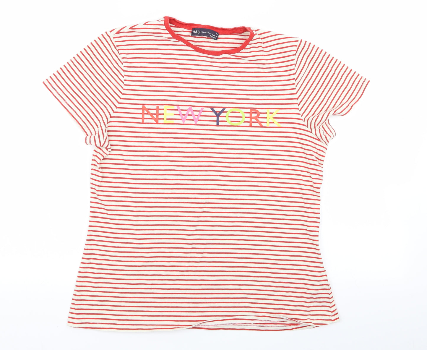 M&S Womens Multicoloured Striped  Basic T-Shirt Size 16