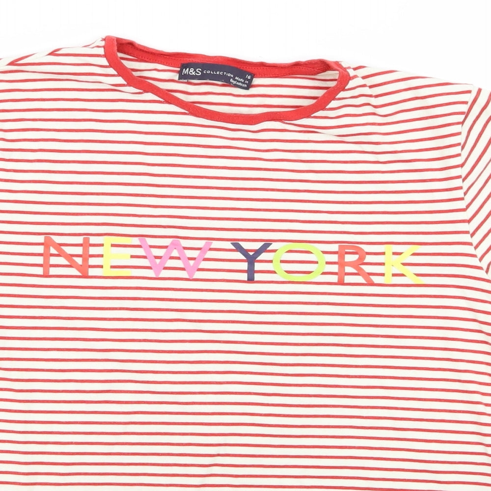 M&S Womens Multicoloured Striped  Basic T-Shirt Size 16
