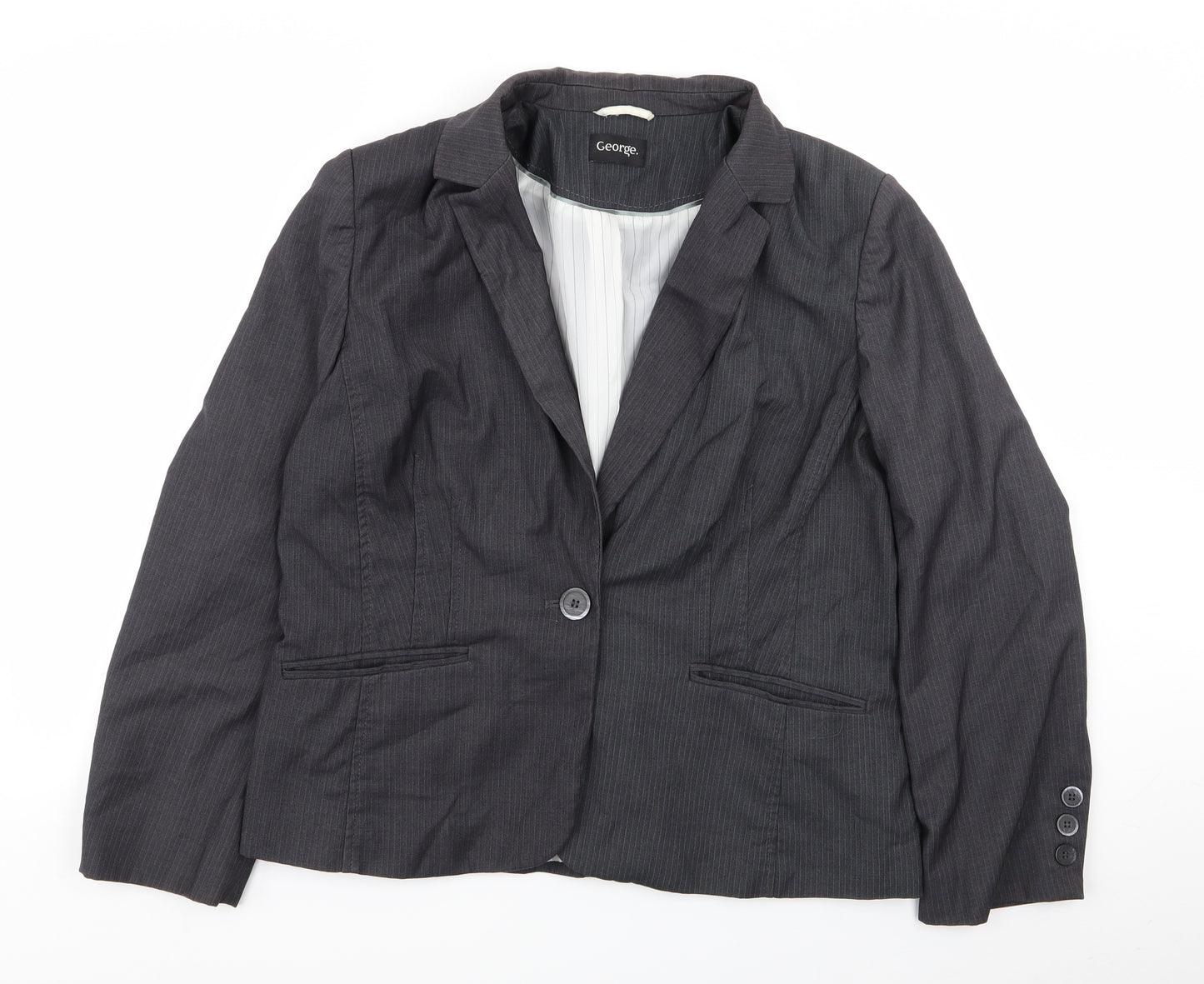 Asda George Womens Grey Striped  Jacket Blazer Size 20