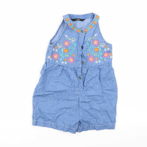 Asda George Girls Blue Floral  Playsuit One-Piece Size 3-4 Years