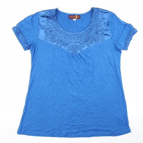 charlotte cold Womens Blue Geometric  Basic T-Shirt Size M
