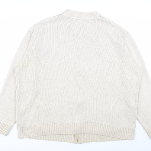 premier man Mens Beige Geometric  Full Zip Jumper Size XL