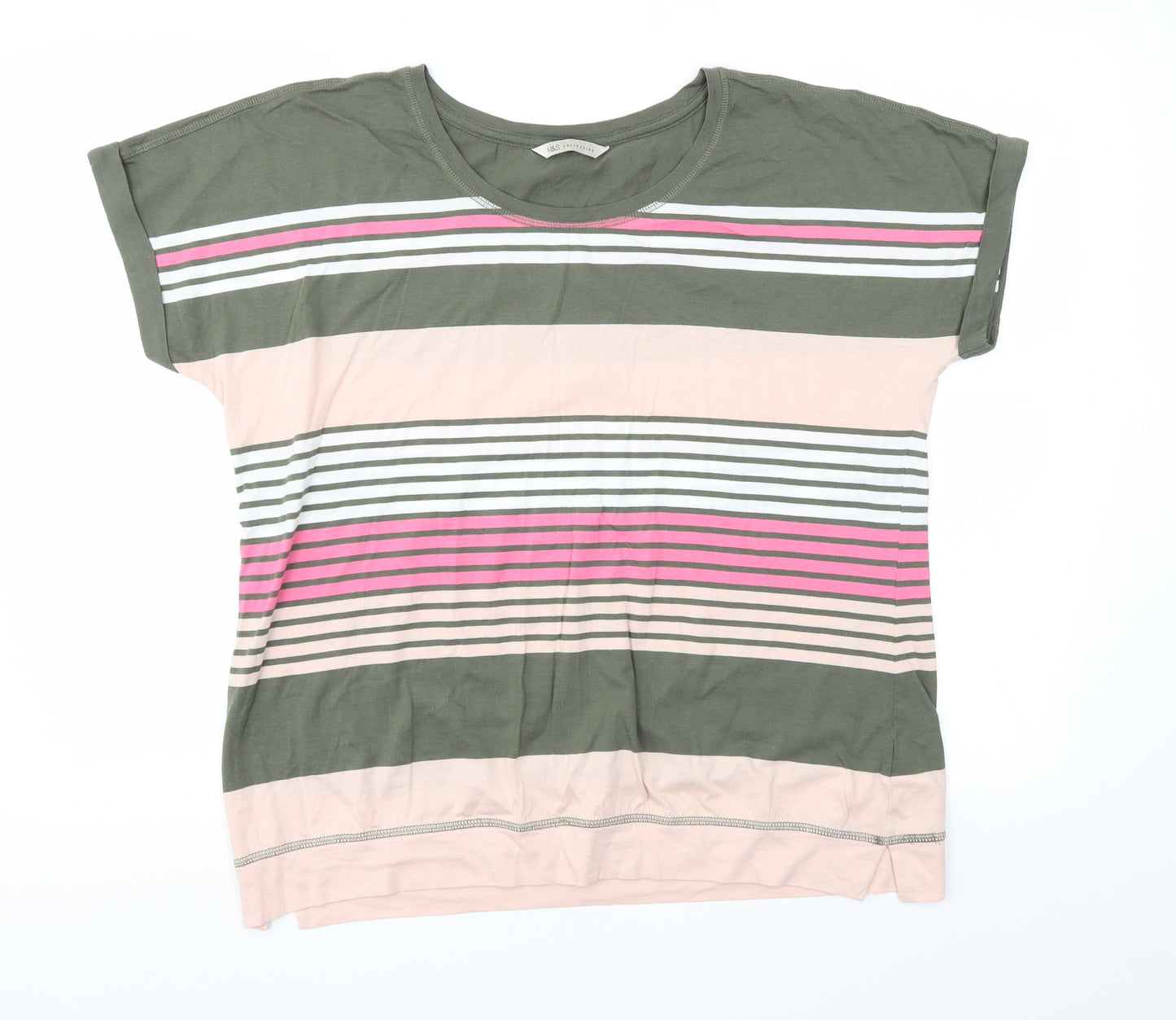 M&S Womens Multicoloured Striped  Basic T-Shirt Size 16